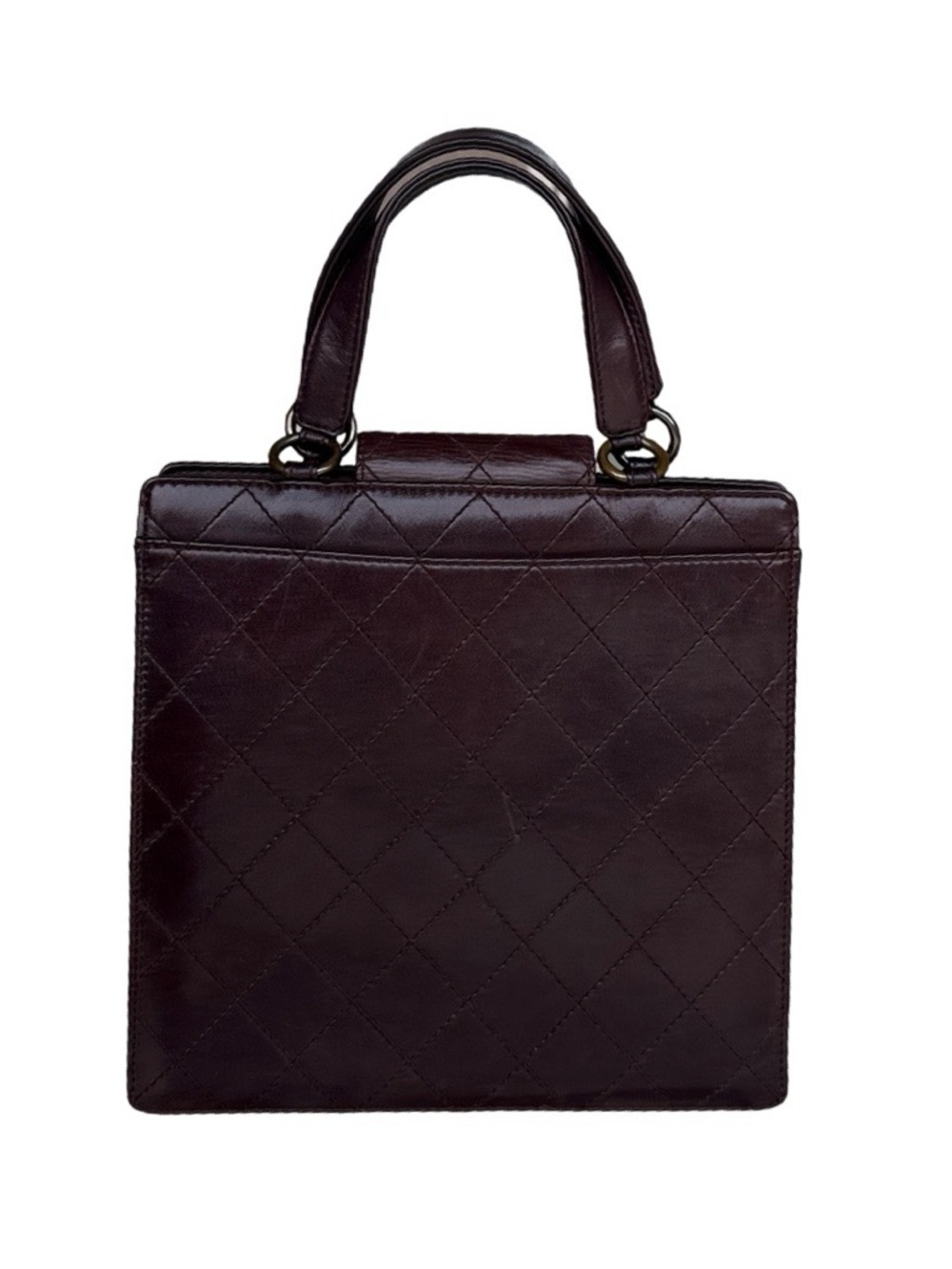 CHANEL Dark Brown Quilted Calf Leather Top-Handle Tote - Picture 4 of 17